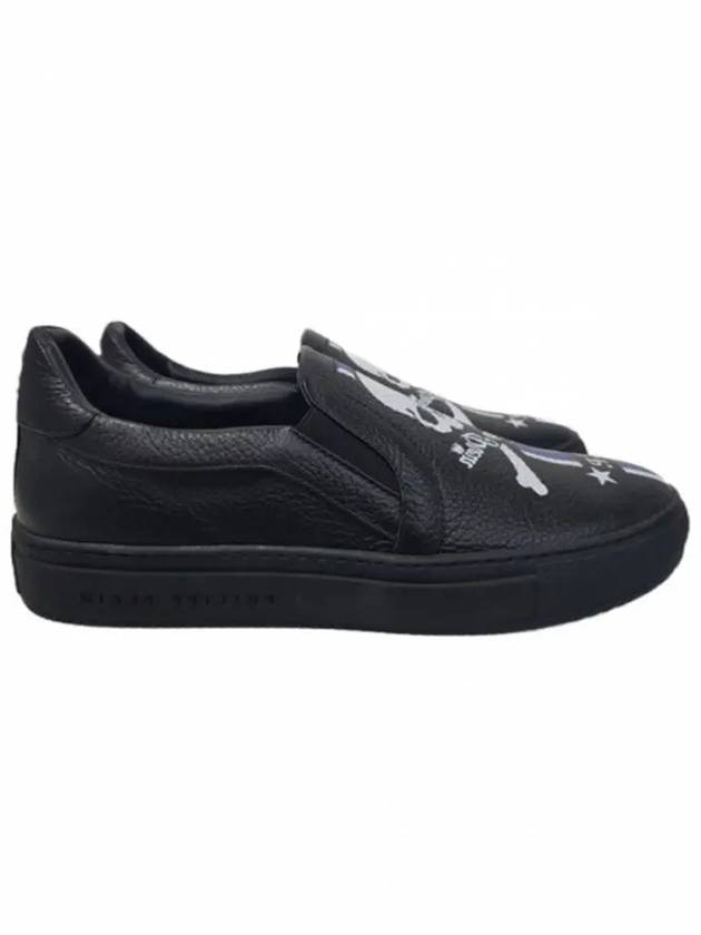 Skull Logo Print Leather Slip-Ons Black - PHILIPP PLEIN - BALAAN 1