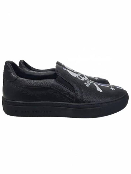 Skull Logo Print Leather Slip-Ons Black - PHILIPP PLEIN - BALAAN 2