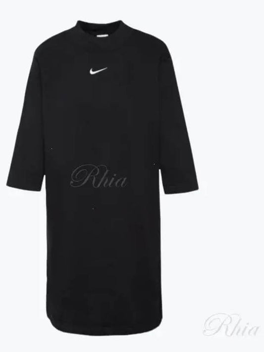 Women's Sportswear Fleece 3Q Logo Short Dress Black - NIKE - BALAAN 2