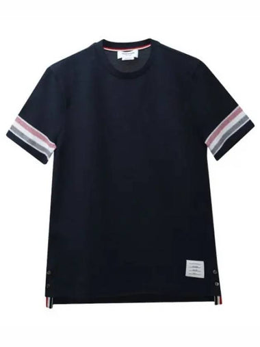 RWB trimmed textured cotton short sleeved tee - THOM BROWNE - BALAAN 1