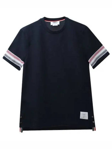 RWB Trimmed Texture Cotton Short Sleeve T Shirt Men - THOM BROWNE - BALAAN 1