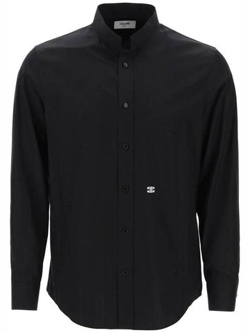 Triomphe Embroidered Inverted Collar Long Sleeve Shirt Black - CELINE - BALAAN 1