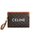 CELINE Small Pouch With Strap Signature In Triomphe Canvas With Print Tan 10J502FES 04LU - CELINE - BALAAN