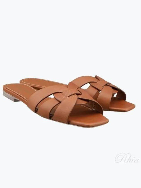 Tribute Smooth Leather Flat Mules Amber - SAINT LAURENT - BALAAN 2