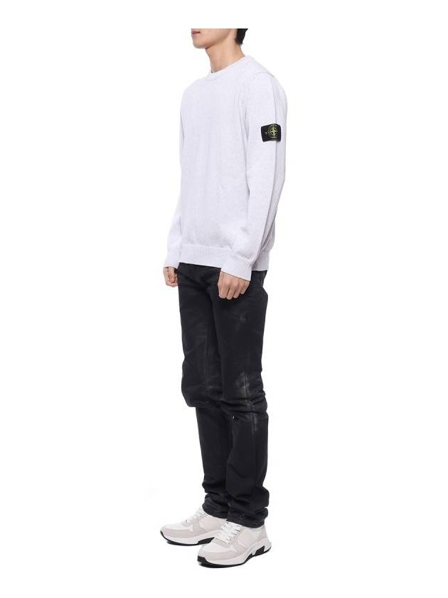 Compass Motif Crew Neck Regular Fit Cotton Knit Top Melange Grey - STONE ISLAND - BALAAN 5