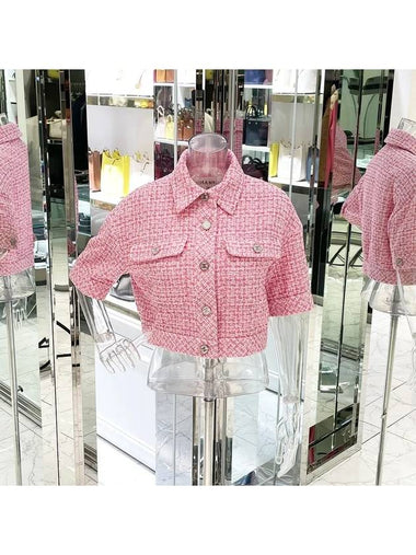 23P Cotton Tweed Jacket 36 Pink 3ET1637 - CHANEL - BALAAN 1