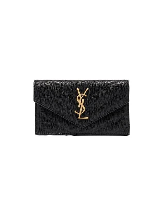 Cassandre Matelasse Fragment Emboss Leather Flap Card Wallet Black - SAINT LAURENT - BALAAN 2