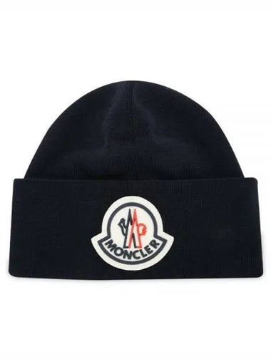 Maxi Logo Patch Wool Navy Beanie 1156481 - MONCLER - BALAAN 1