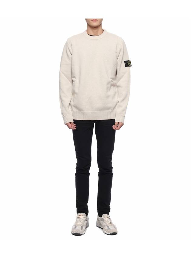 Logo Patch Crew Neck Wool Knit Top Off-White - STONE ISLAND - BALAAN 4