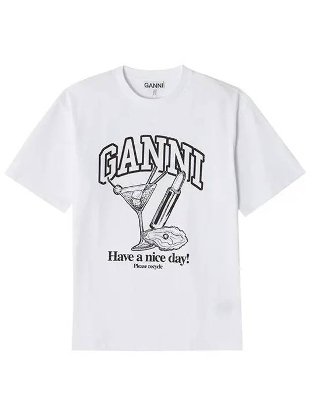 Women's Cocktail Print Relaxed Fit Short Sleeve T-Shirt White - GANNI - BALAAN 6