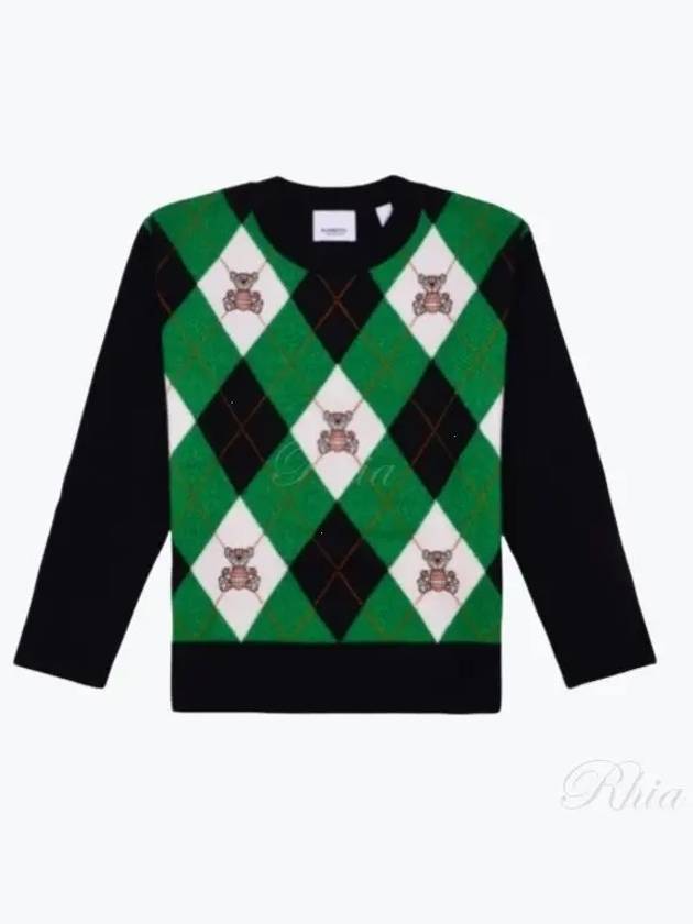 Kids Thomas Bear Argyle Check Knit Top Black Green - BURBERRY - BALAAN 2