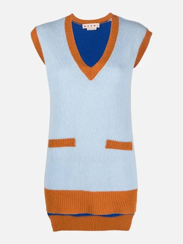 Color Block Cashmere Knit Vest Blue - MARNI - BALAAN 2