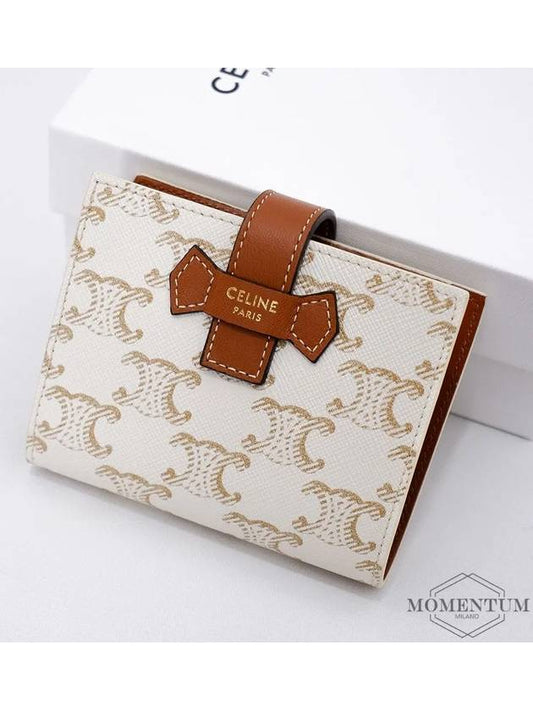 Triomphe Canvas Lambskin Small Strap Half Wallet White Tan - CELINE - BALAAN 2