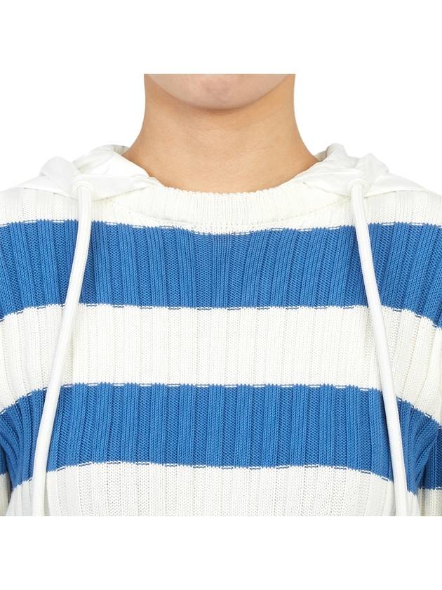 Striped Hooded Knit Top White Blue - MONCLER - BALAAN.