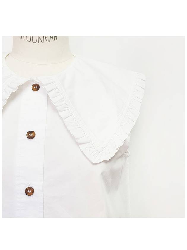 Ruffle Collar Button Sleeveless Shirt White - GANNI - BALAAN 4