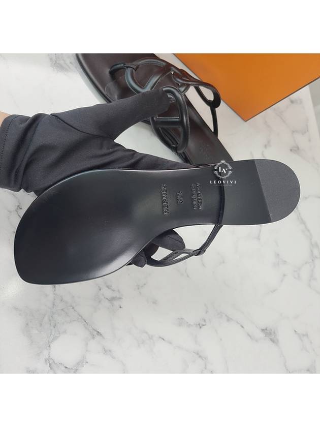 Women's Beach Sandals Flip Flops Leather Black 375 H202182Z - HERMES - BALAAN 10