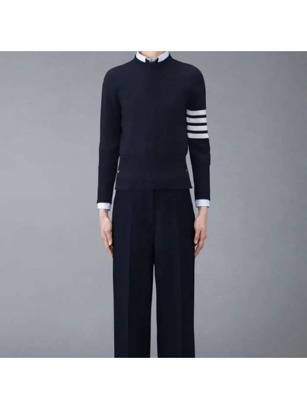 4-Bar Milano Stitch Crew Neck Knit Top Navy - THOM BROWNE - BALAAN 3