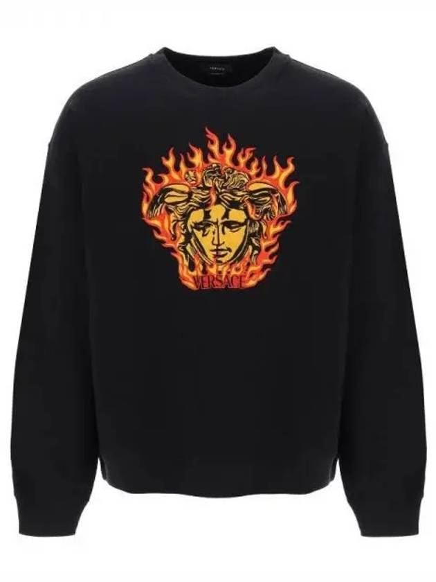 Medusa Flame Embroidery Logo Jersey Sweatshirt Black - VERSACE - BALAAN 2