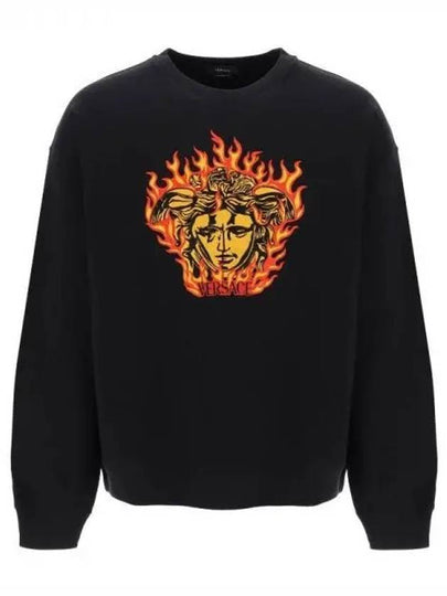 Medusa Flame Embroidery Logo Jersey Sweatshirt Black - VERSACE - BALAAN 2