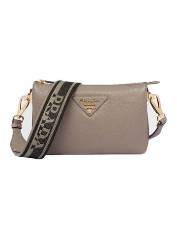 Leather Shoulder Bag Clay Grey - PRADA - BALAAN 1