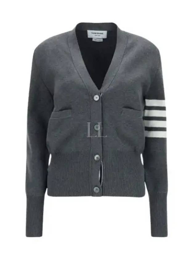 Cotton 4-Bar Milano Classic V-Neck Cardigan Medium Grey - THOM BROWNE - BALAAN 2