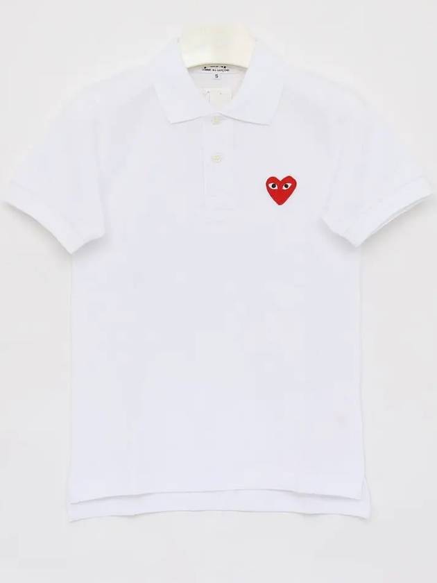 Play Women's Small Red Heart Wappen Short Sleeve PK Shirt P1 T005 5 White - COMME DES GARCONS - BALAAN 4