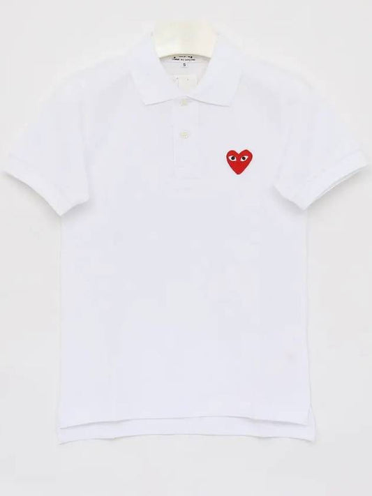 Play Women's Small Red Heart Wappen Short Sleeve PK Shirt P1 T005 5 White - COMME DES GARCONS - BALAAN 2
