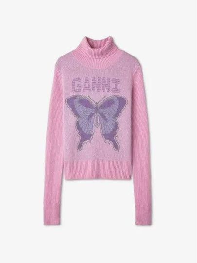 Women's Butterfly Logo Knit Turtleneck Pink - GANNI - BALAAN 2