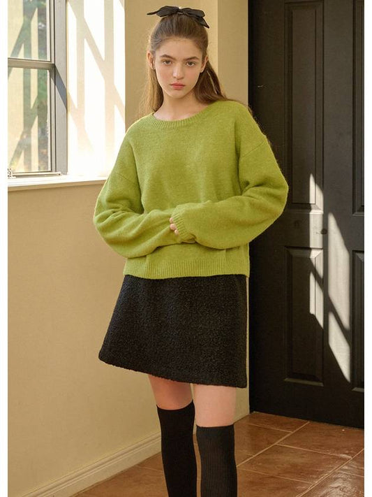 Women's Elated Wool Semi-Cropped Knit Top Light Green - MICANE - BALAAN 2