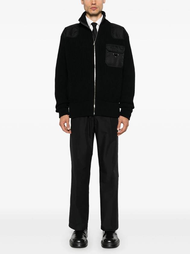 Wool cashmere zip up cardigan black - PRADA - BALAAN 3