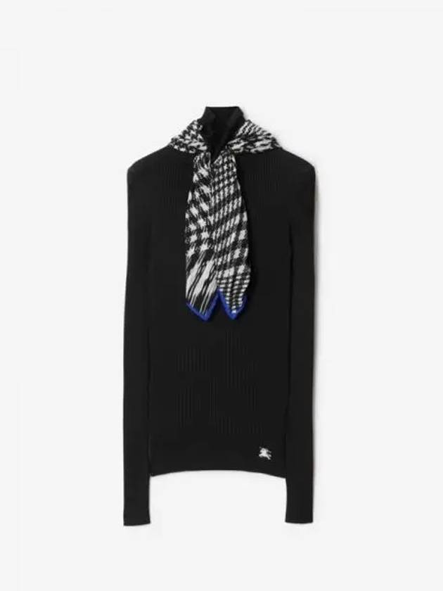 Scarf Detail Rib Knit Top Black - BURBERRY - BALAAN 2