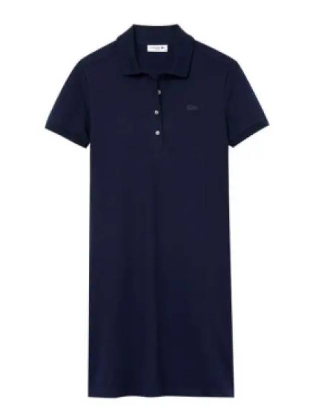 Women's Slim Fit Stretch Cotton Pique Polo Short Dress Navy - LACOSTE - BALAAN 2