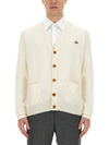 ORB Logo V-Neck Cardigan Cream - VIVIENNE WESTWOOD - BALAAN 2