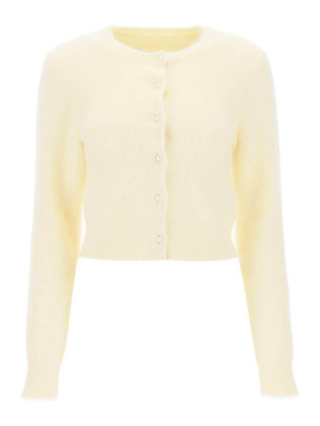 Pearl Button Back Stitch Angora Short Cardigan Light Yellow - MAISON MARGIELA - BALAAN 1