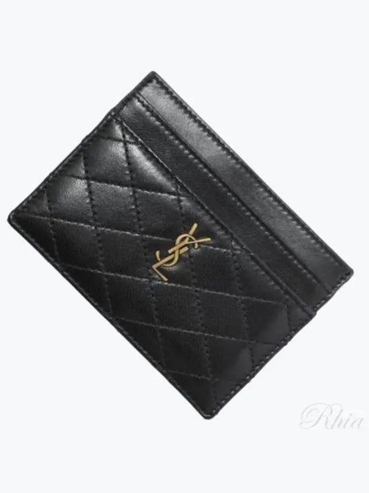 Monogram Gabi Gold Logo Quilted Card Wallet Black - SAINT LAURENT - BALAAN 2