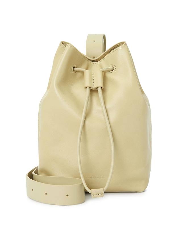 Embossed Logo Drawstring Calfskin Leather Messenger Bag Ivory - JIL SANDER - BALAAN 1