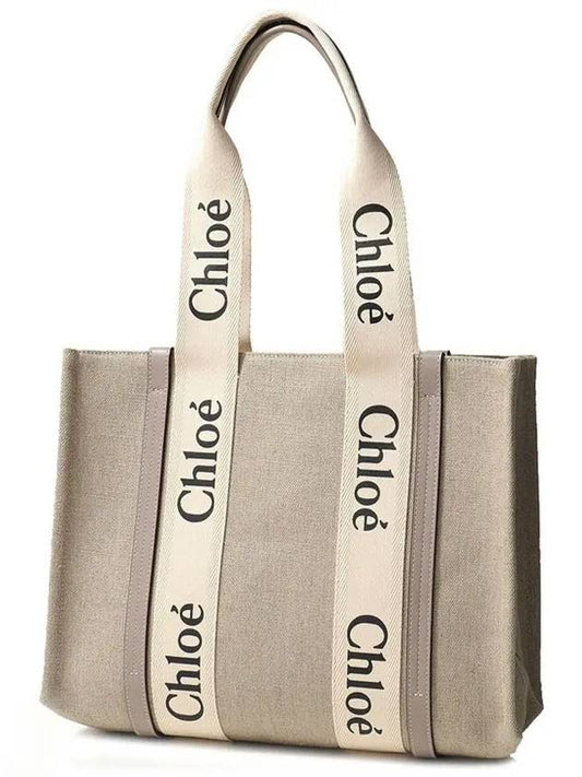 Woody Canvas Medium Tote Bag Grey - CHLOE - BALAAN 2