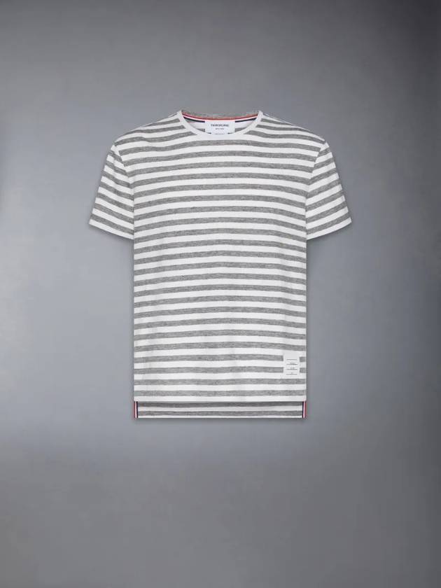 Striped Linen T-Shirt Grey White - THOM BROWNE - BALAAN 2