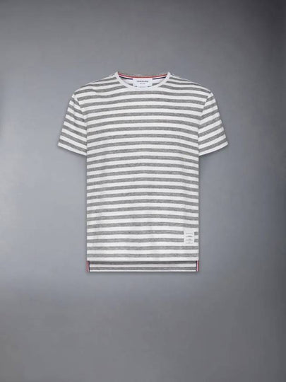 Striped Linen T-Shirt Grey White - THOM BROWNE - BALAAN 2