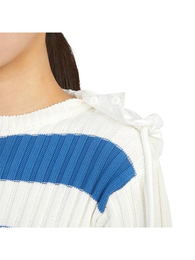 Striped Hooded Knit Top White Blue - MONCLER - BALAAN.