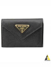 Saffiano Triangle Logo Flap Half Wallet Black - PRADA - BALAAN 2