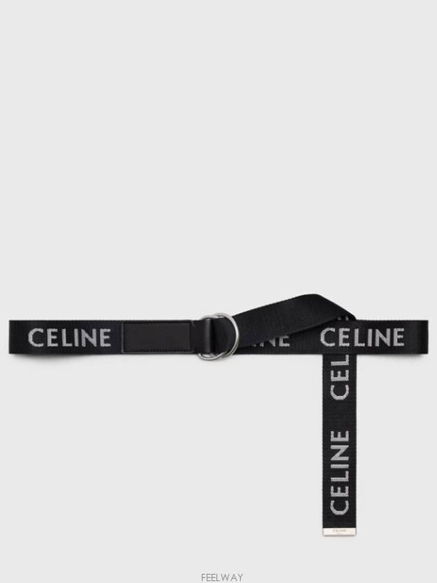 Medium Double Ring Jacquard Leather Belt Black - CELINE - BALAAN 2