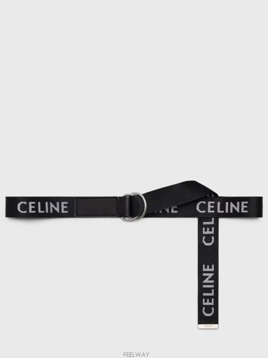 Medium double ring belt jacquard textile calfskin black - CELINE - BALAAN 1