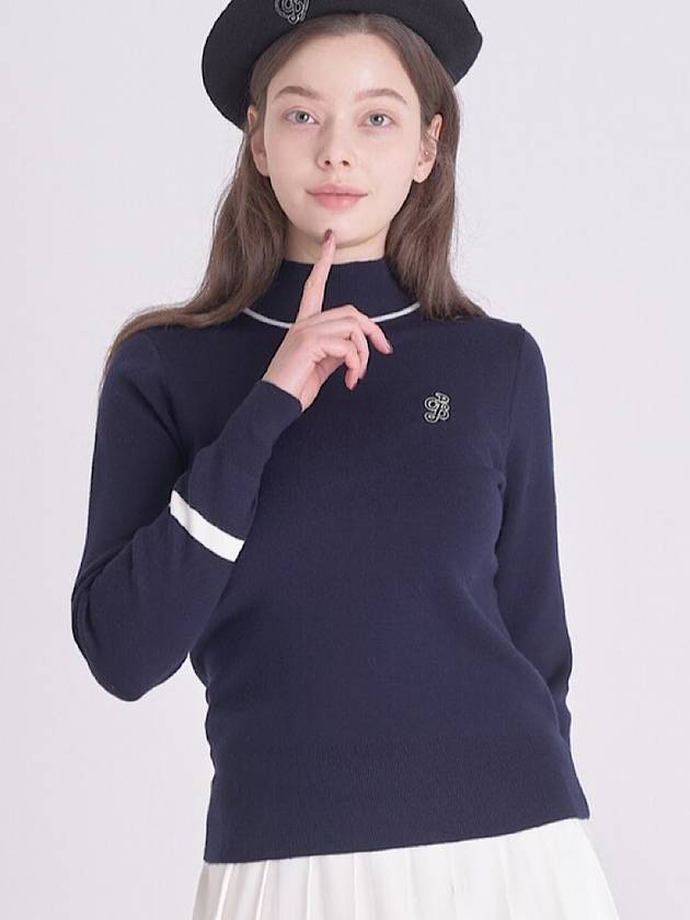 BACK NECK RIBBON MOCK NECK KNIT TOPNavy - PLAYBOO - BALAAN 1