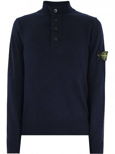 High Neck Half Button Lambswool Knit Top Navy - STONE ISLAND - BALAAN 2