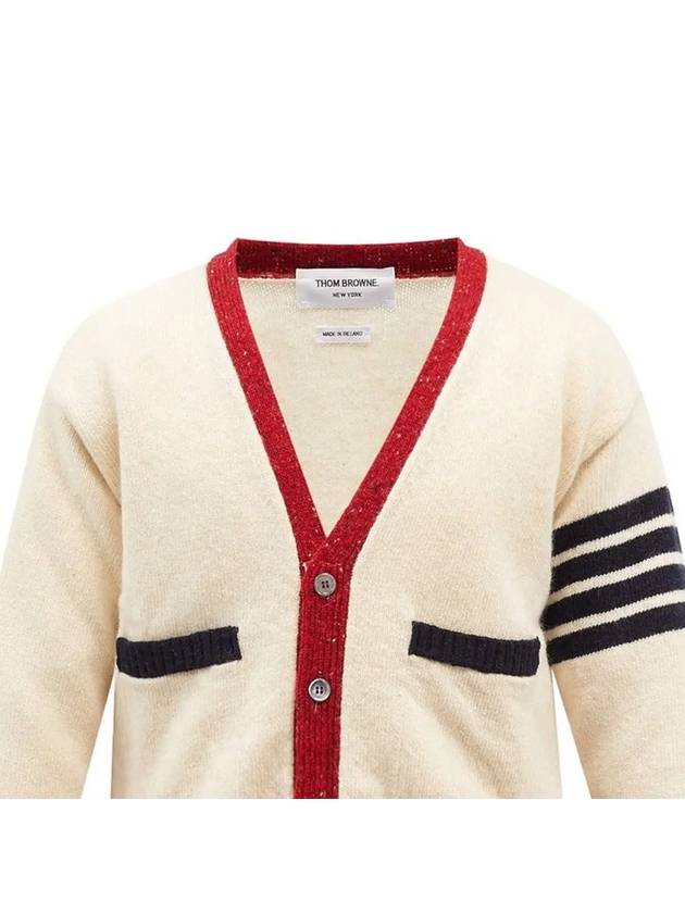 Men's Jersey Stitch Mohair Tweed 4 Lines V-Neck Cardigan White - THOM BROWNE - BALAAN 5