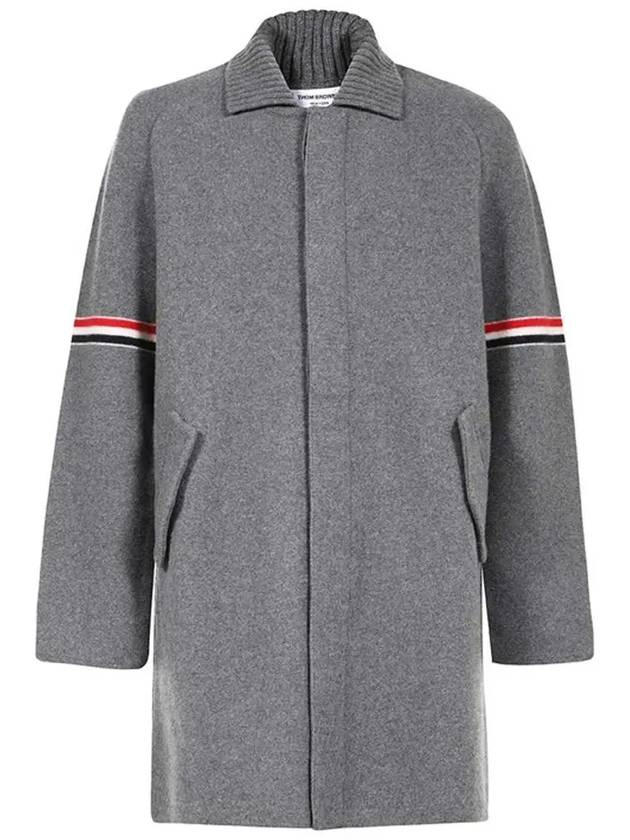 Arm Banding Striped Car Voile Wool Single Coat Grey - THOM BROWNE - BALAAN 3