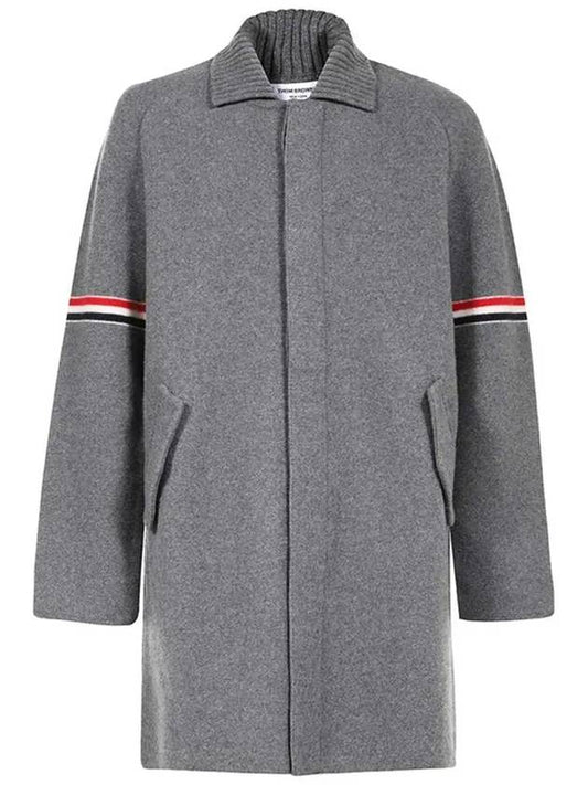 Arm Banding Striped Car Voile Wool Single Coat Grey - THOM BROWNE - BALAAN 2