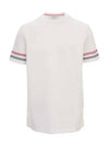 Textured Cotton Stripe Short Sleeve T-Shirt White - THOM BROWNE - BALAAN 2