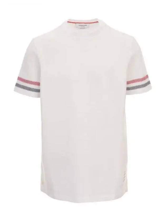 Textured Cotton Stripe Short Sleeve T-Shirt White - THOM BROWNE - BALAAN 2